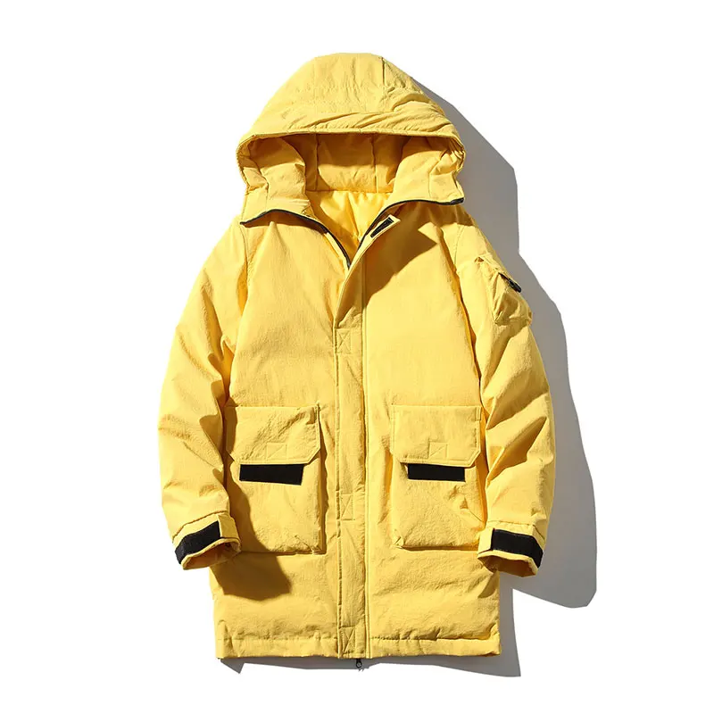Yellow Зимнее Мужское пальто с капюшоном, ветрозащитная однотонная хлопковая одежда, сохраняющая тепло, M-5XL, мужская хлопковая куртка - Цвет: Yellow