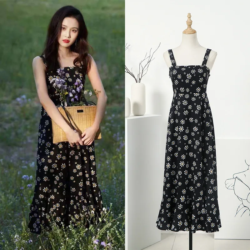 

Платье Bohe с маргаритками для отпуска, Пляжное женское летнее платье без рукавов на бретельках, платья 2021, эластичное платье миди с топом и оборками