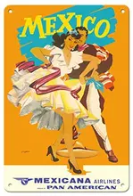 Meksyk-meksykańskie tancerze-Mexicana Airlines (CMA) -partner Pan American-linia lotnicza Wright c 1950s metalowy znak blaszany tanie tanio CN (pochodzenie) Nowoczesne cyna