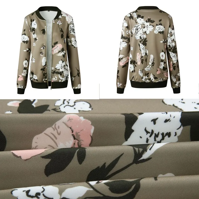discount  Wuhaobo Fashion Retro Floral Print Women Coat Casual Zipper Up Bomber Jacket Ladies Casual Autumn O