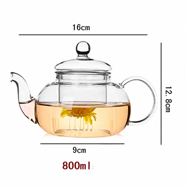 Высококачественный термостойкий стеклянный цветочный чайный горшок, практичная бутылка цветочный чайный стакан стеклянный чайный горшок с заваркой чайный лист травяной кофе - Цвет: 800ml