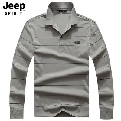 JEEP SPIRIT/оригинальная брендовая мужская полосатая рубашка-поло с длинным рукавом и отложным воротником, мужская повседневная хлопковая рубашка поло для мужчин - Цвет: As Picture