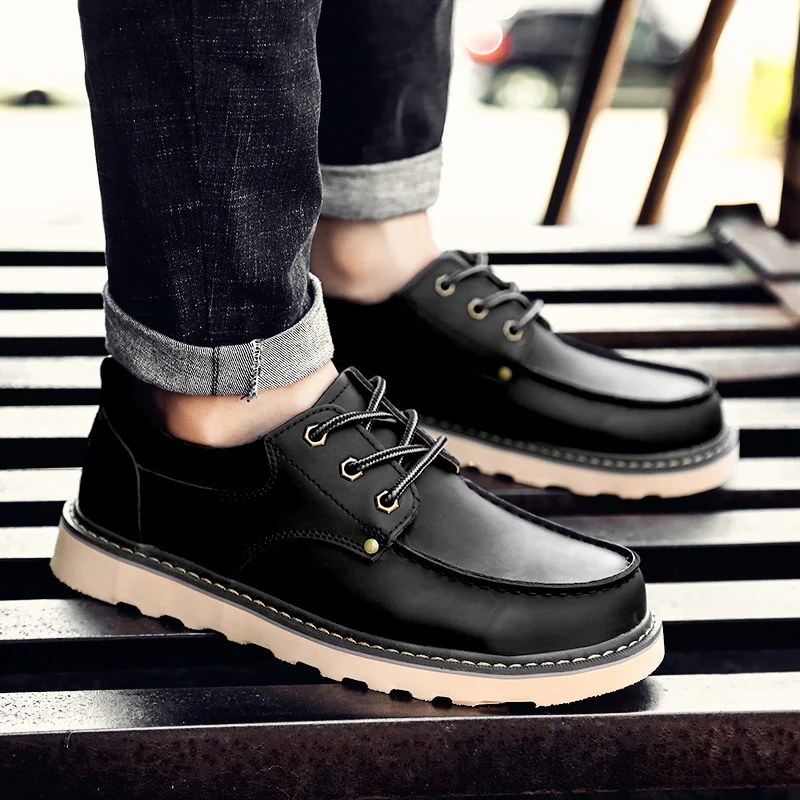 

Genuine Leather Men's Casual Shoes outdoor Widened Round Head Lace-up Handmade breathable Fashion Flats Men Footwear Men Shoes