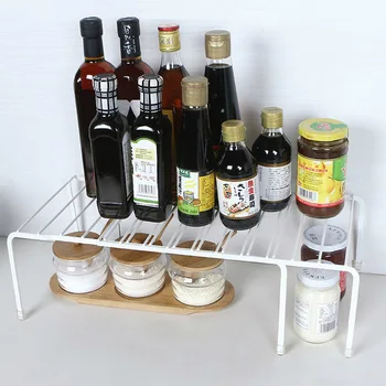 

Retractable kitchen shelf household simple storage seasoning rack dish rack kitchen storage double rack pot rack