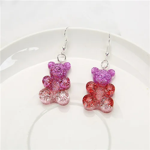 1 Пара висячие серьги из смолы блестящие красочные gummy медведи для женщин детский подарок на день рождения - Окраска металла: hotpink red pink