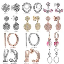 Authentic 925 Sterling Silver Elegance Knotted Heart Symbol Of Love Entwined Circles Snowflake Earring For Women Pandora Jewelry