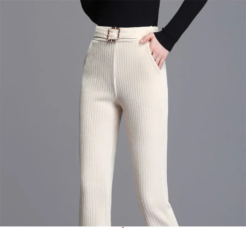 white pants Goddess Autumn Winter Elegant Trousers 2022 Fashion Women Plus Velvet Warm Pants Large Size High Waist Casual Ladies Pants F245 capri shorts