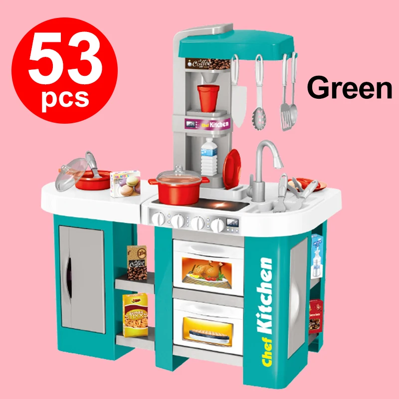 Green 53pcs 53/49 шт. большой Размеры ролевые игры 72,5 см Кухня игрушки для детей Пособия по кулинарии игра Кухня комплекты смешной Рождественский подарок для детей - Цвет: Green 53pcs