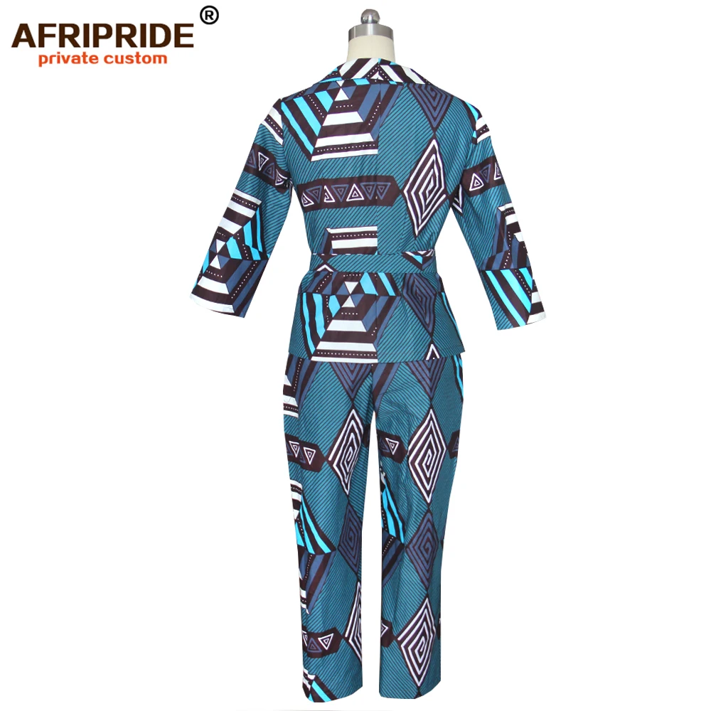 Африканская модная одежда для женщин, AFRIPRIDE топ с v-образным вырезом и принтом Дашики+ штаны длиной до щиколотки, костюмы из 2 предметов, S1926014