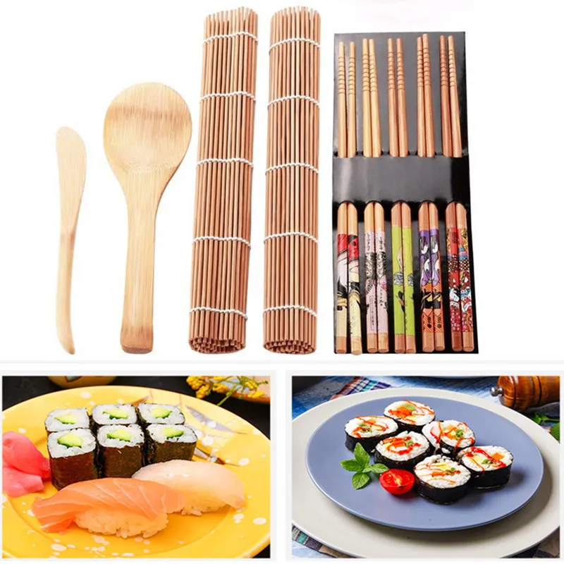 5pcs Rolling Mats Sushi Tool Set Rice Mold Bamboo Sushi Making Tool Kit
