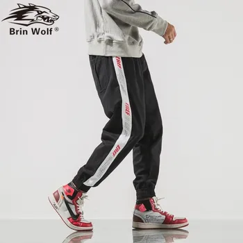 

Brin Wolf Privathinker Side Stripe Track Jogger Pants Men 2019 Reflective Label Track Harem Pants Homme Streetwear Male HipHop