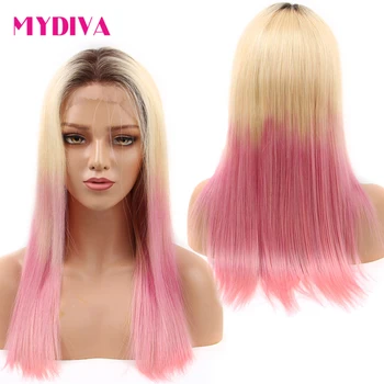 

Dark Roots 613 Pink Wig 13*4 Pre Plucked Brazilian Remy Ombre Blonde Lace Front Straight Human Hair Wigs With Baby Hair