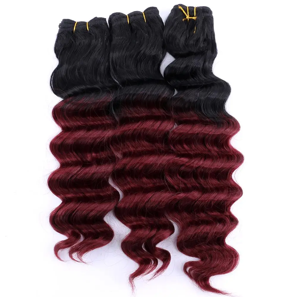 Preto a Borgonha Resistentes ao Calor do Cabelo do Tecer do Cabelo da Onda Polegada Extensões Sintéticas Profunda 12-20