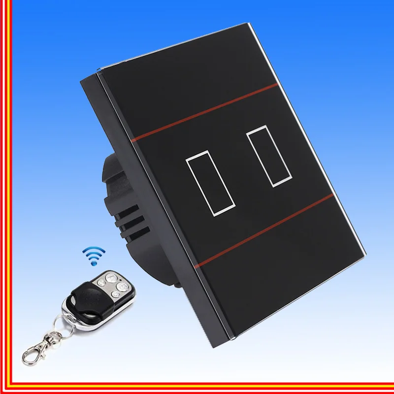 

European Remote Control Switch 2 Gang Crystal Glass Panel Wireless Wall Switch For Smart Home System
