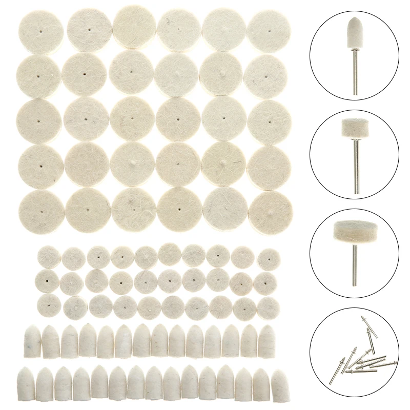 

100 шт. белый войлочные полировальные КОЛЕСНЫЕ 1 ''1/2'' 3/8 ''поворотный Войлок подушка для полировки + 1/8" хвостовик оправки для металла Джейд полировки работы