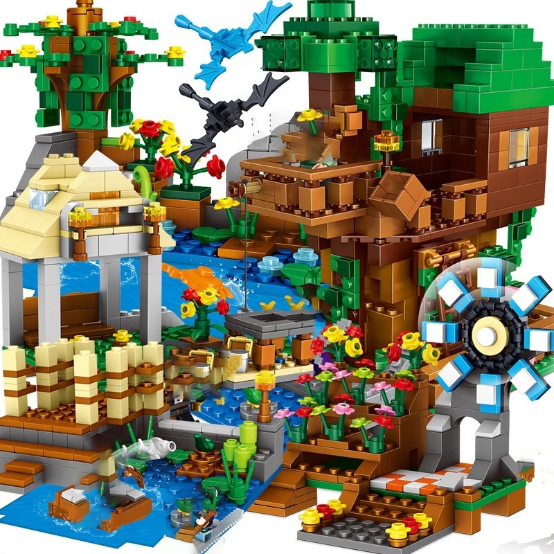 

My Worlds Building Blocks Mountain Cave Light Village Warhorse City Tree House Minecrafted Elevator Bricks Toys Children Gift