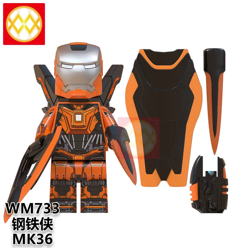 WM733-Iron man 20 шт. GD231 Мстители эндгейм раненный Железный человек МК 85 50 танос гамора Тор Черная пантера Marvel строительные блоки игрушки - Цвет: WM733-Iron man