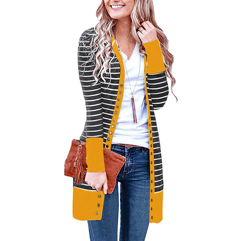 Женский весенне-осенний полосатый свитер, пальто, женский свободный кардиган с длинным рукавом, повседневный длинный свитер, топ для девушек размера плюс, верхняя одежда#916