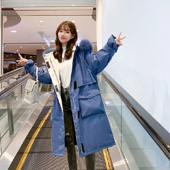 

Photo Shoot 2019 New Style down Jacket Women's Mid-length Large Fur Collar Loose-Fit down Coat Fat Mm Cotton Overcoat Network Re