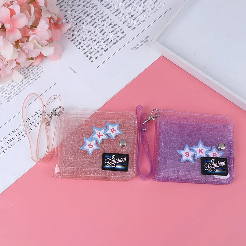 

1Pc Transprent Jelly Neck Wallet Laser Halter Girls Coin Purse Ins Korea Letter Card Holder Bag Clutch Women Wallets
