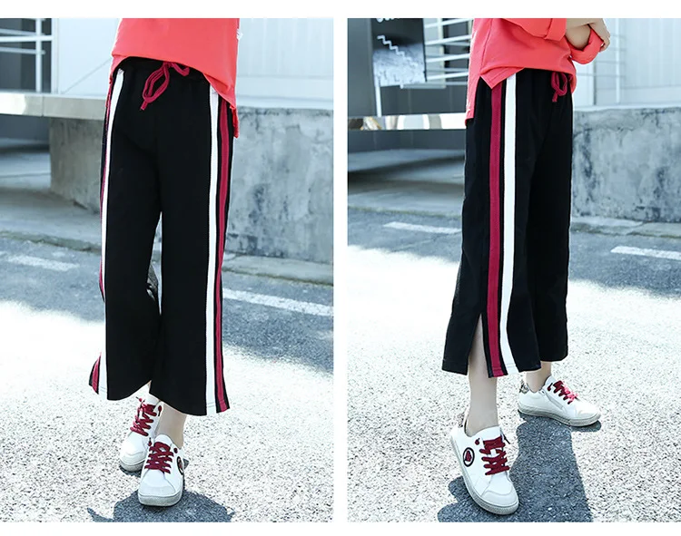 Girls Side Bar Loose Pants Spring Big Boy Korean-style Casual Pants Children Western Style Capri Pants Pure Cotton Pants