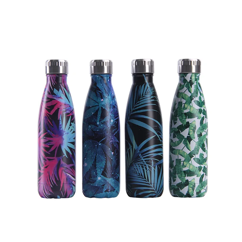 

080-083 Pattern Leaves Cup Hot Cold Cola Water Bottle 304 Stainless Steel Drink Bottle Travel Sport Gym Insulated Cup Christmas