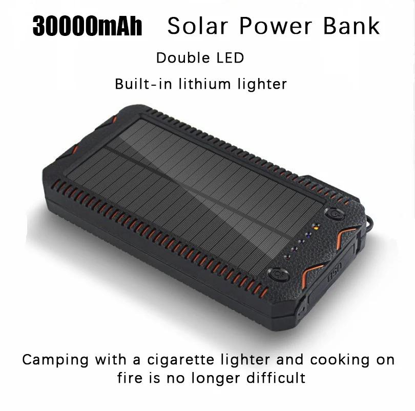  Xiaomi caliente 30000mAh banco de energía Solar impermeable a prueba de polvo doble salida USB lint