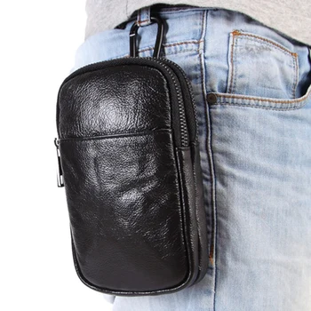 

MISFITS Men's Leather Detachable Tightening Light Wallet Waist Bag Men's Hip Belt Bag Phone Case Black