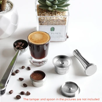 

Reusable Coffee Capsules Reusable Steel Coffee Cup for K-Fee Caffitaly with Plastic Spoon Cleaning Brush Silicone Rings Sliver