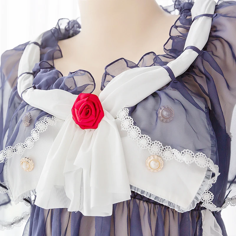 

Sweet Blue Dress Kawaii Lolita Gothic Dresses Summer Perspective Anime Cosplay Lingerie Home Clothes Fairy Role Play Dress Loli