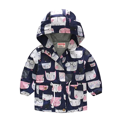 Girls Hooded Coats Fashion Printed Long Sweatshirt Windbreaker For Girls Autumn Outerwear Kids Wind Coat Children Clothing - Цвет: as the picture