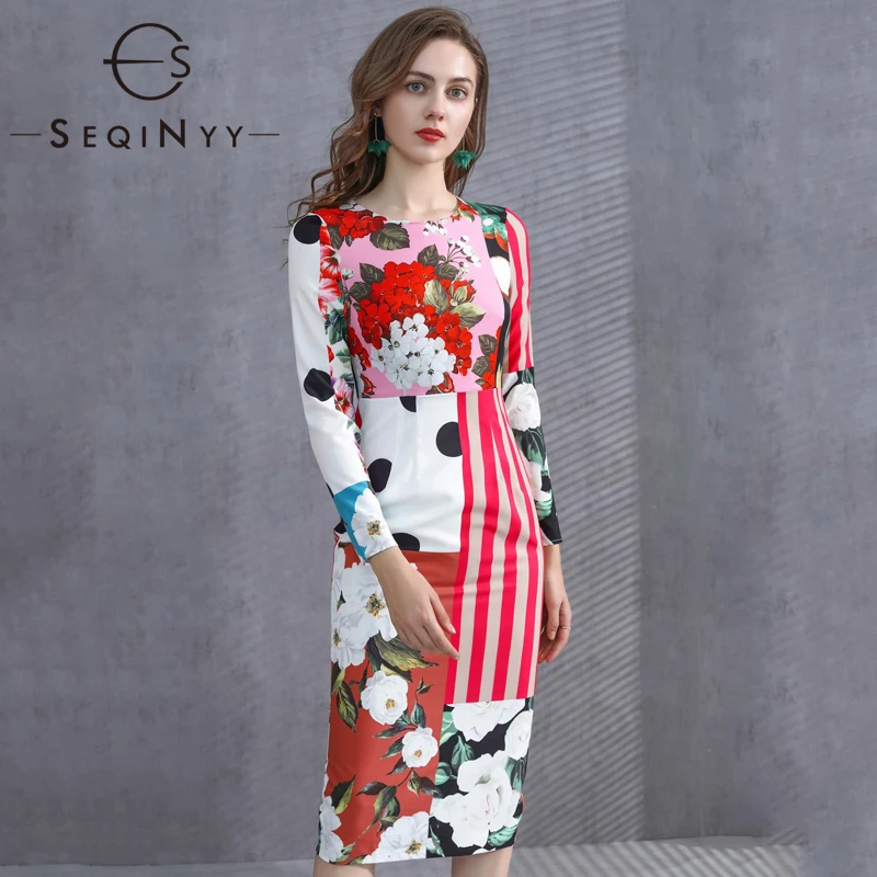 

SEQINYY Sicily Style Midi dress 2021 Summer Spring New Fashion Design Women Runway Flowers Print Stripes Sheath Pink Elegant