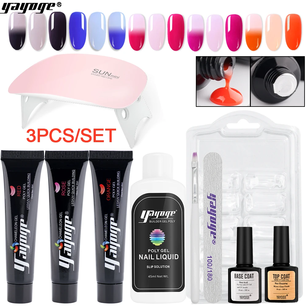 Yayoge Thermal Poly Gel Kit LED UV Gel 7 colorTemperature Color Changing Nail Art Varnish DIY Manicure Supplies