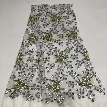 

Nigerian Lace Fabric High Quality gray white Sequin Lace Fabric Wedding Party Embroidered African French Lace Fabric FR911