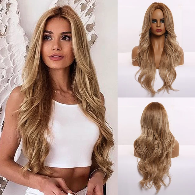 ALAN EATON Long Ombre Light Ash Brown Blonde Wavy Wig Cosplay Party Daily Synthetic Wig for Women High Density Temperature Fibre lc309