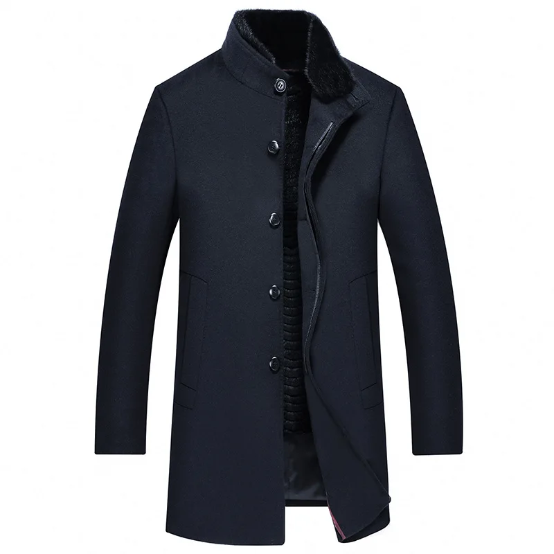 Зима толстый помпон из натурального меха воротник Manteau Homme Hiver Съемная шерстяная подкладка пуховая вата пальто для мужчин - Цвет: Тёмно-синий