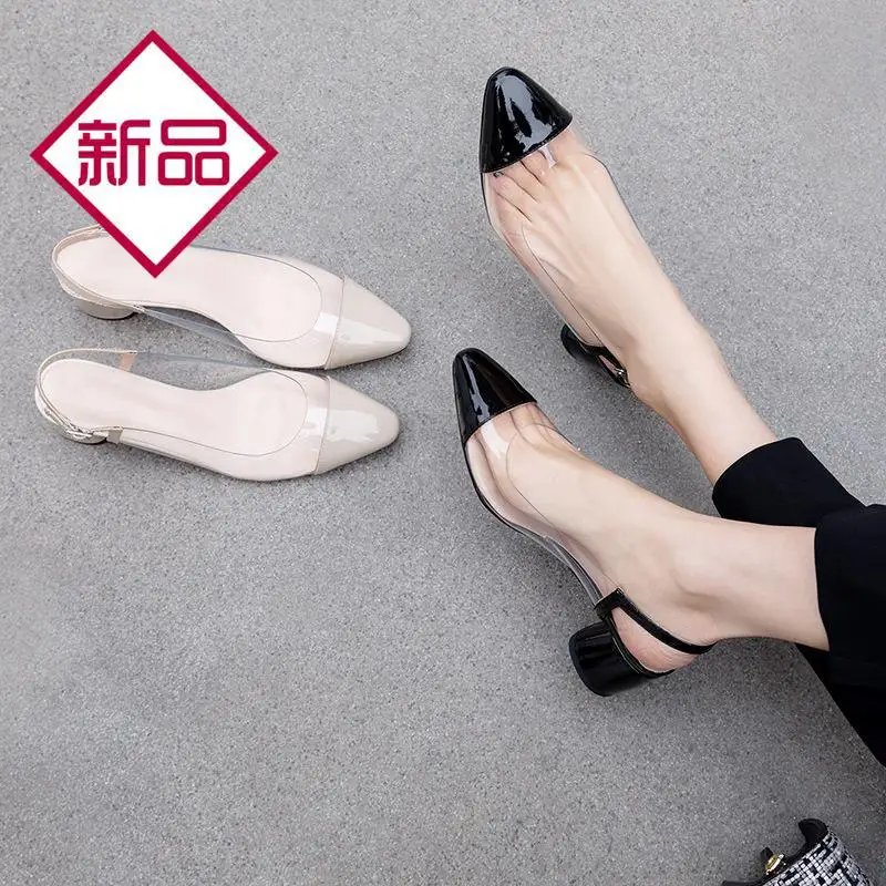 

Online Celebrity Spring Summer New Style Online Celebrity Closed-toe Sandals Women's Chunky-Heel Semi-high Heeled Versatile Tran