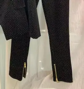 Pants Высокое качество! Черный двубортный бархатный пиджак с золотыми пуговицами в горошек с длинными рукавами тонкий пояс манжеты на пуговицах - Цвет: Pants