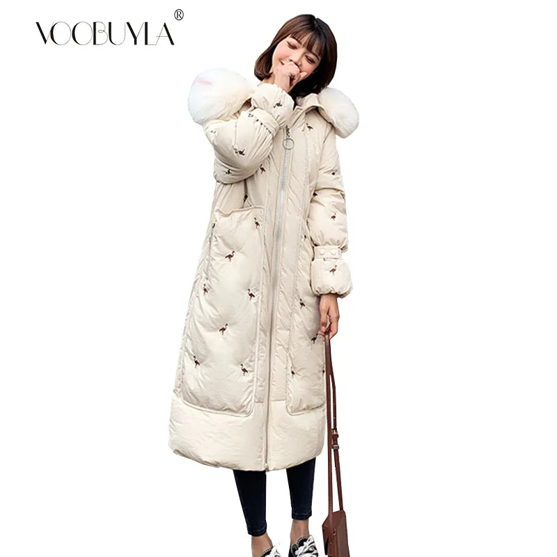 Winter Jacket Women Cotton Padded Parkas Outwear Female X-long Coat Hooded With Fur Loose Parka Korean Style High Quality