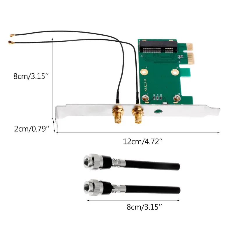Wireless Wifi Network Card Mini PCI E To PCI E 1X Desktop Adapter 2 Antennas 5