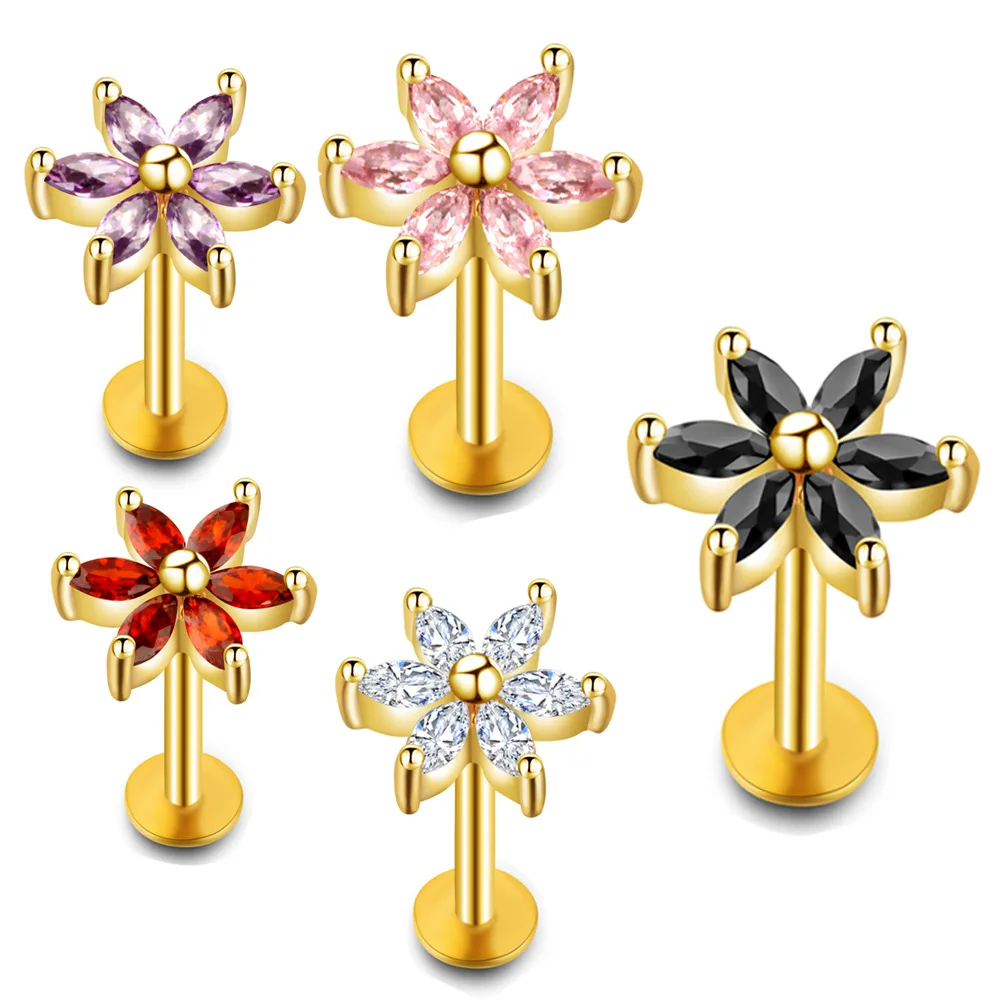 

Colorful Crystal Lip Stud Ring Steel Ear Tragus Cartilage Piercing Oreja Earring Ear Stud Flower Helix Sexy Body Piercings