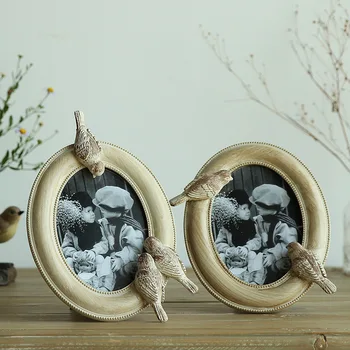 

6 Inch Resin Photo Frame Creative Retro American Country 3D Birds Picture Certificate Wedding Table Decoration Ornaments Frames