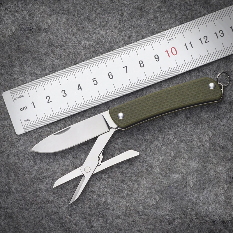 Mack Walker WA622 Mini EDC Pocket Folding Knife 12C27 Blade G10 Handle with Scissors Keyring