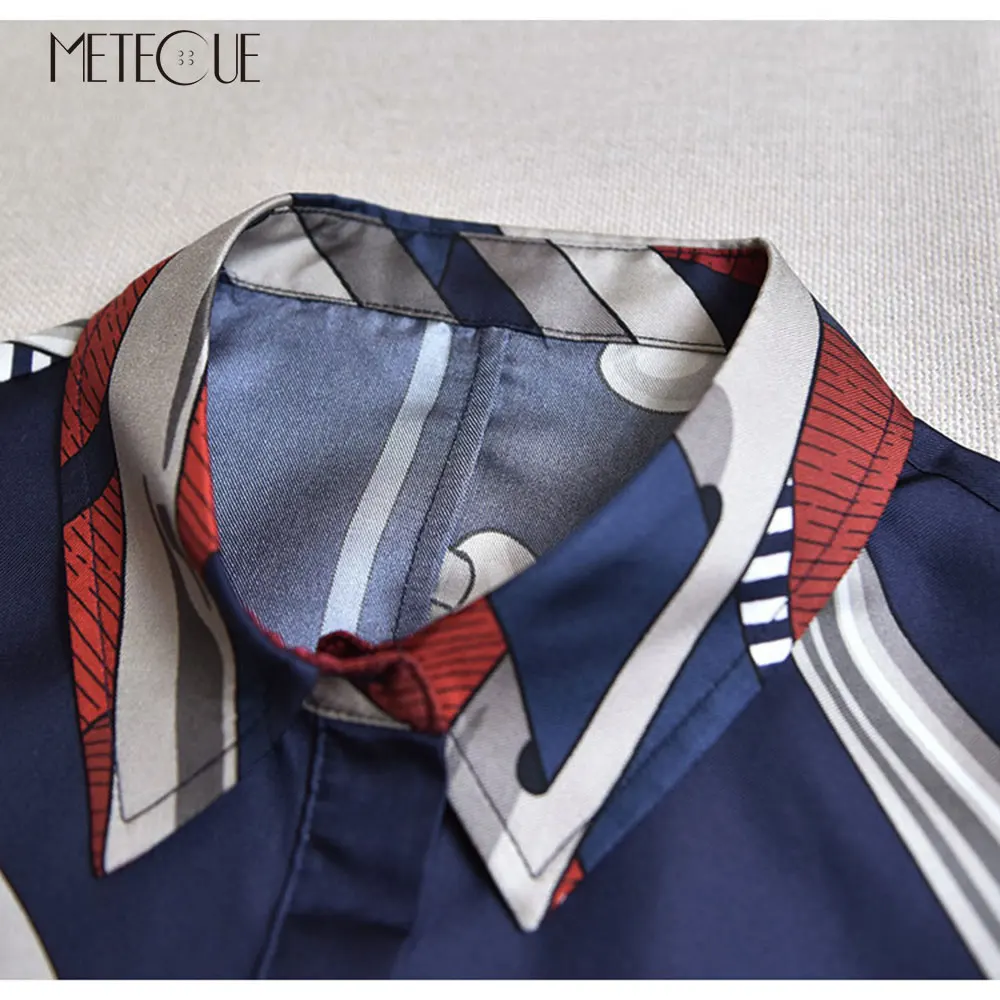 Саржевая шелковая рубашка и блузка женская предосенняя Мода с принтом отложной воротник длинный рукав женские топы осень зима