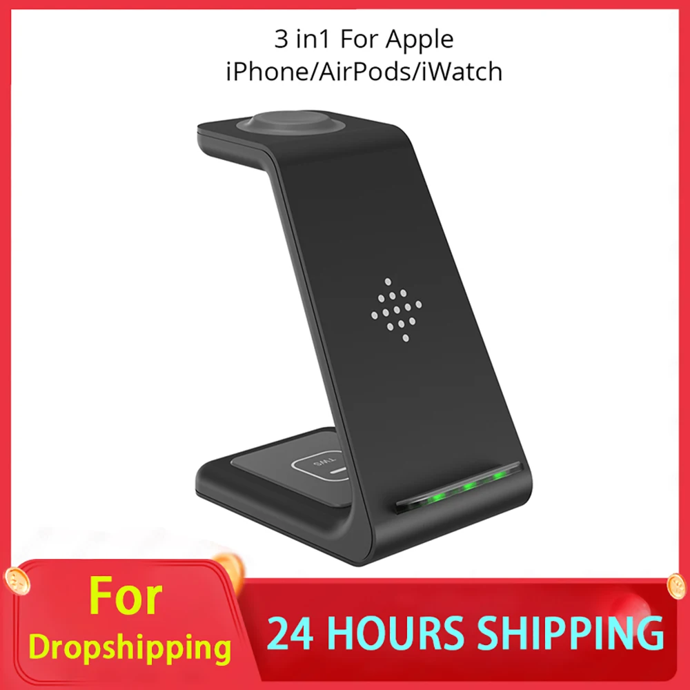 Bonola Qi 3 in1 Wireless Charger Stand for iPhone11/XR/Xs/AirPods3/iWatch5 Fast Wireless Charging For SamsungS20/S10/Watch/Buds