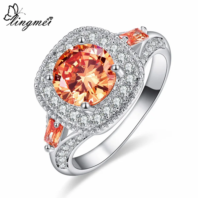 Lingmei ослепительный роскошный популярный Гоку Фэнтези кубический циркон серебро 925 ювелирные изделия женские свадебные кольца Размер 6 7 8 9 Рождественский подарок - Цвет основного камня: Champagne