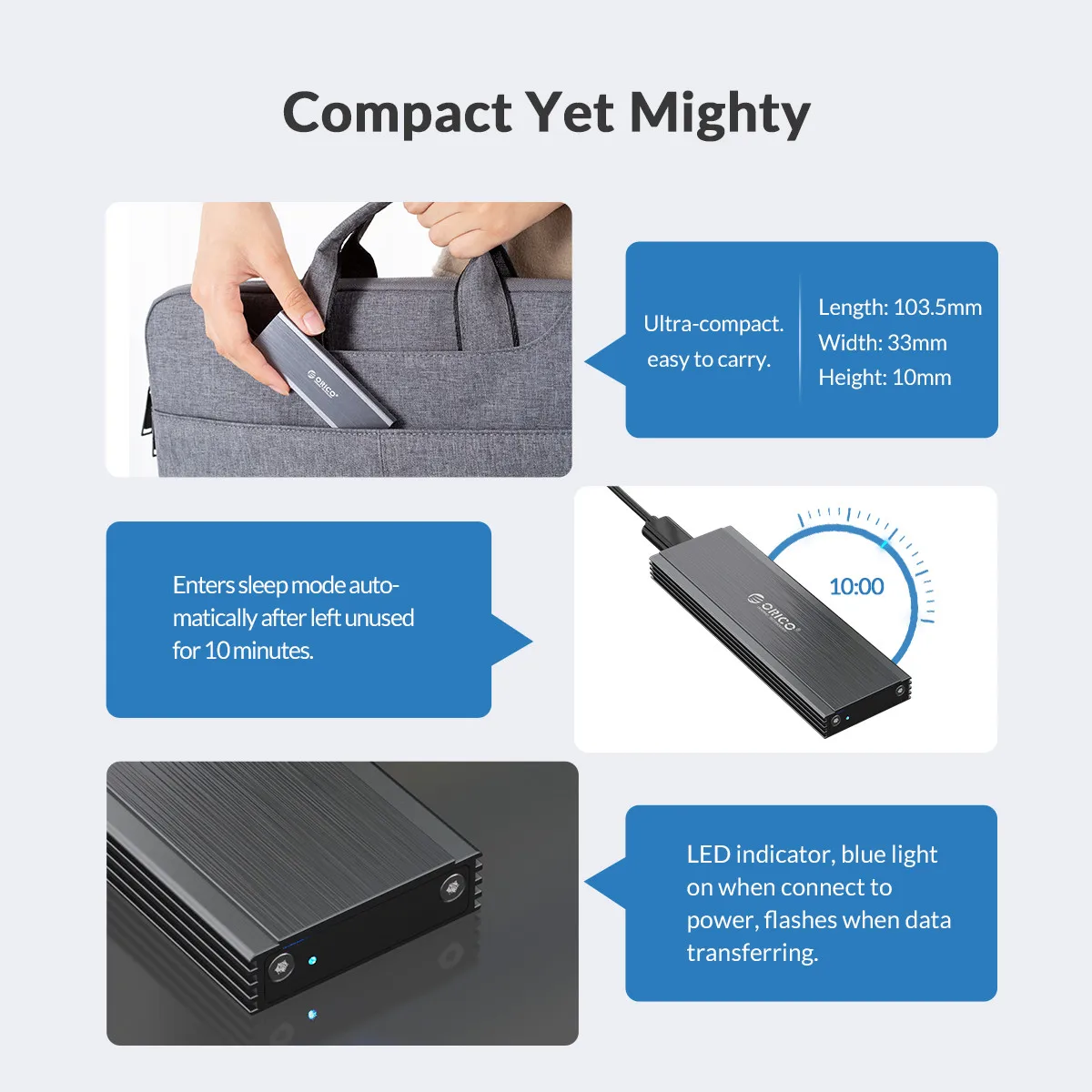 ORICO USB3.1 type-C NGFF M.2 жесткий диск корпус алюминиевый сплав 5 Гбит/с SSD корпус раздвижная Крышка для MGFF M.2 жесткий диск