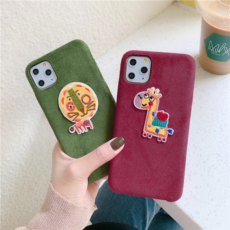 Милый чехол для телефона с вышивкой динозавра для iphone 11 Pro Max XR XS Max 6 6s 7 8 plus, модный тканевый мягкий чехол