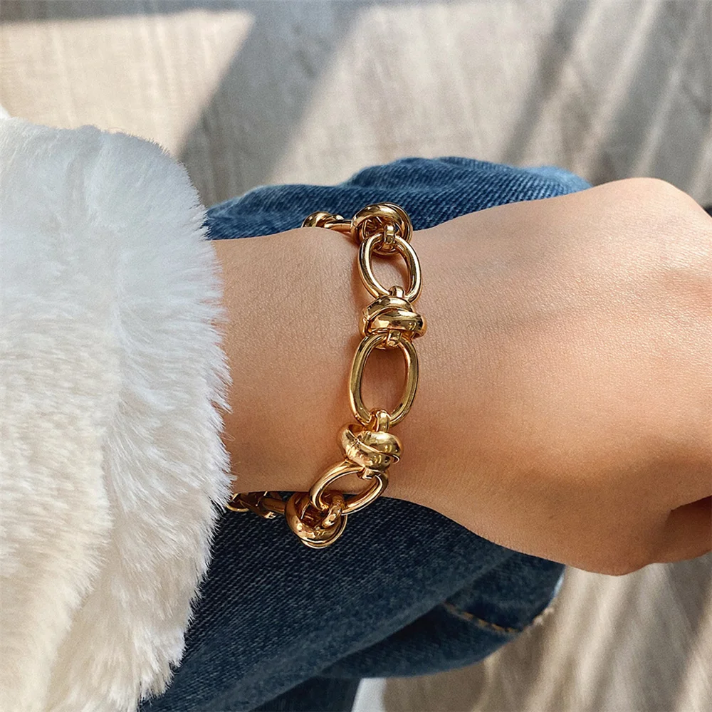 Personality Thick Chain Bangle Bracelet for Women Hip hop Round Circle Charm Statement Jewelry Gift | Украшения и аксессуары