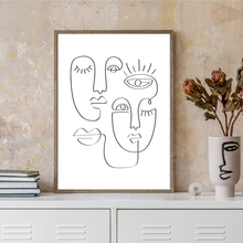 Abstrato rosto uma linha de desenho por picasso arte imprime preto branco mínimo contínuo pintura em tela nórdico cartaz quarto decoração